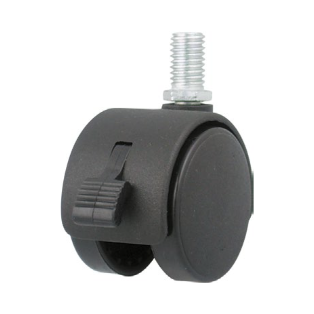 Twin Nylon  Caster Wheel with Brake (Model 085) – Threaded Stem 10mm x 15mm, Dual Wheel, Locking, Smooth & Quiet for Furniture, Office Chairs, Cabinets & Racks